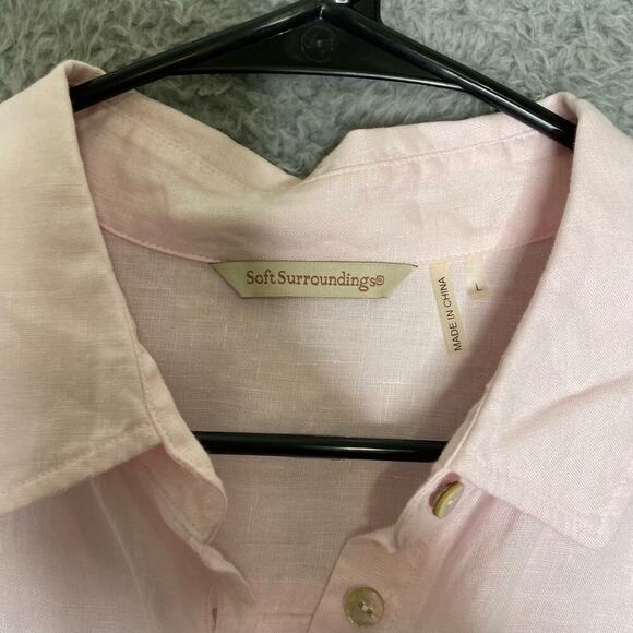 Soft Surroundings 100 linen pink ombre tunic button up tunic long sleeve beach L - Picture 6 of 10